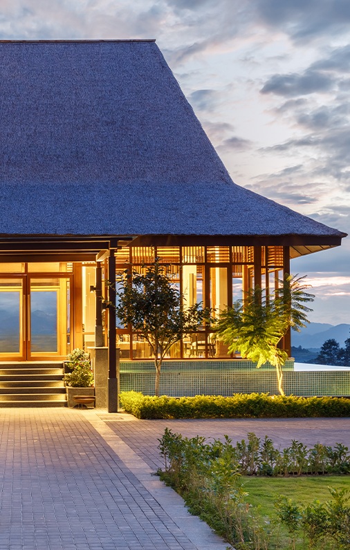 Resort pavilion at twilight